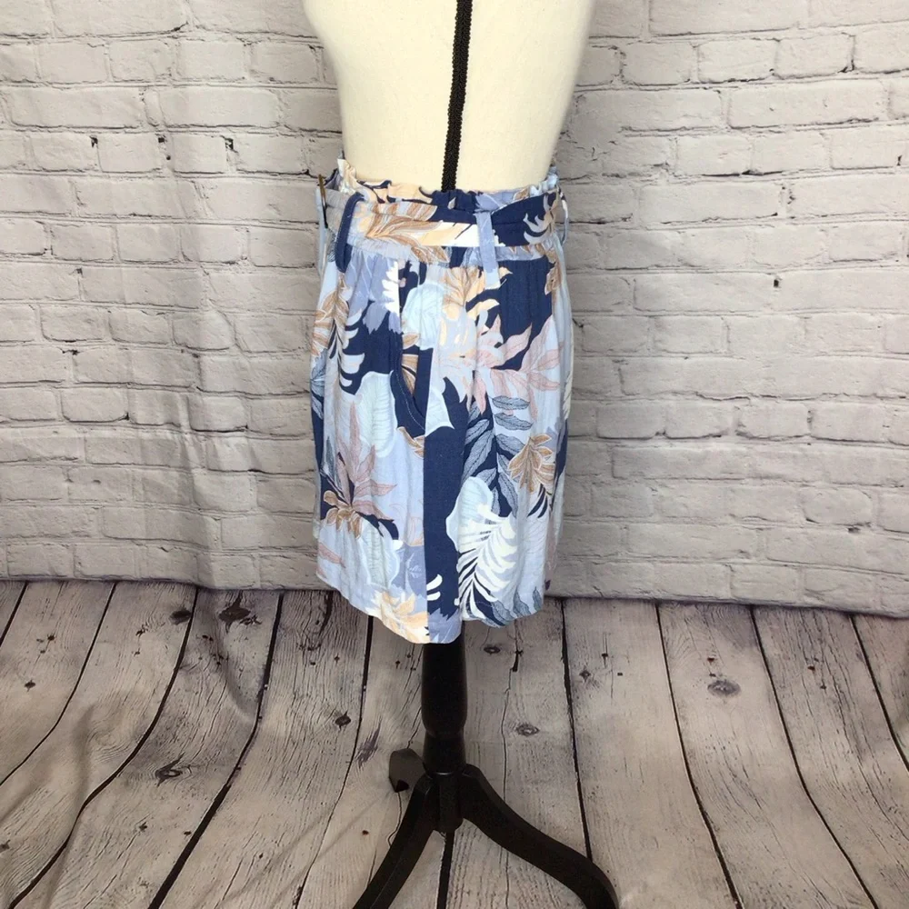 Aeropostale Blue Tan Leaf Print Paperbag Belted Skirt Small
